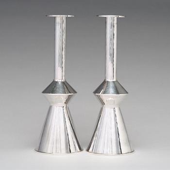 Sigurd Persson, a pair of sterling silver candlesticks, executed by the silversmith Johann Wist, Stockholm 1970.