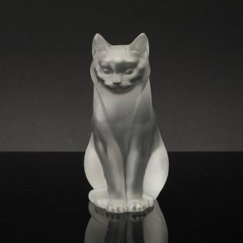 RENÉ LALIQUE, a moulded glass cat, latter part of the 20thC, signed Lalique France.