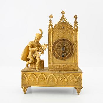 Neo-Gothic table clock, signed and dated in the work 1838.