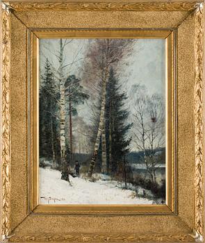 246. Wilhelm Behm, Jägare i vinterlandskap.
