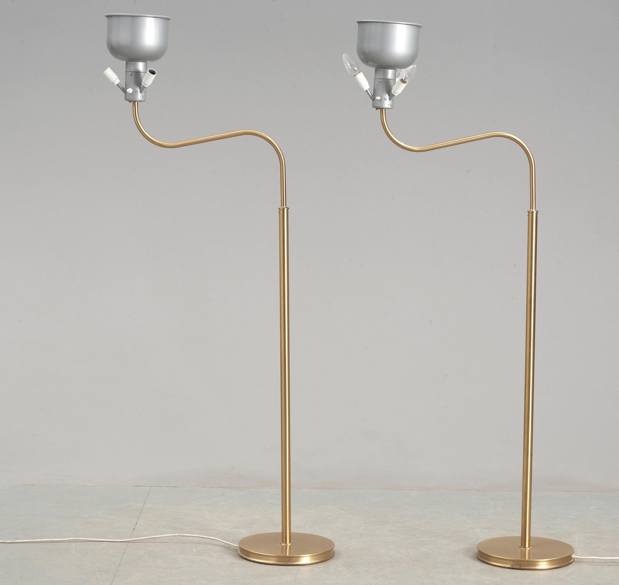 A pair of Josef Frank brass floor lamps, model 2368/2148, Svenskt Tenn.