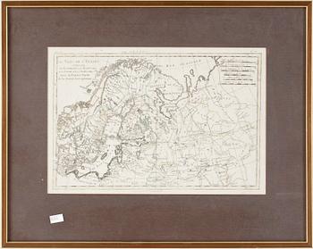 KARTOR, 2 st, kolorerade gravyrer, bla J B Nolin, 1700-tal.