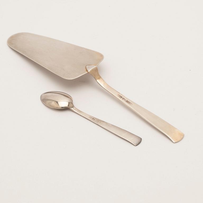 Jacob Ängman, kaffeskedar 12 st, samt tårtspade, silver, "Rosenholm", GAB, Stockholm.