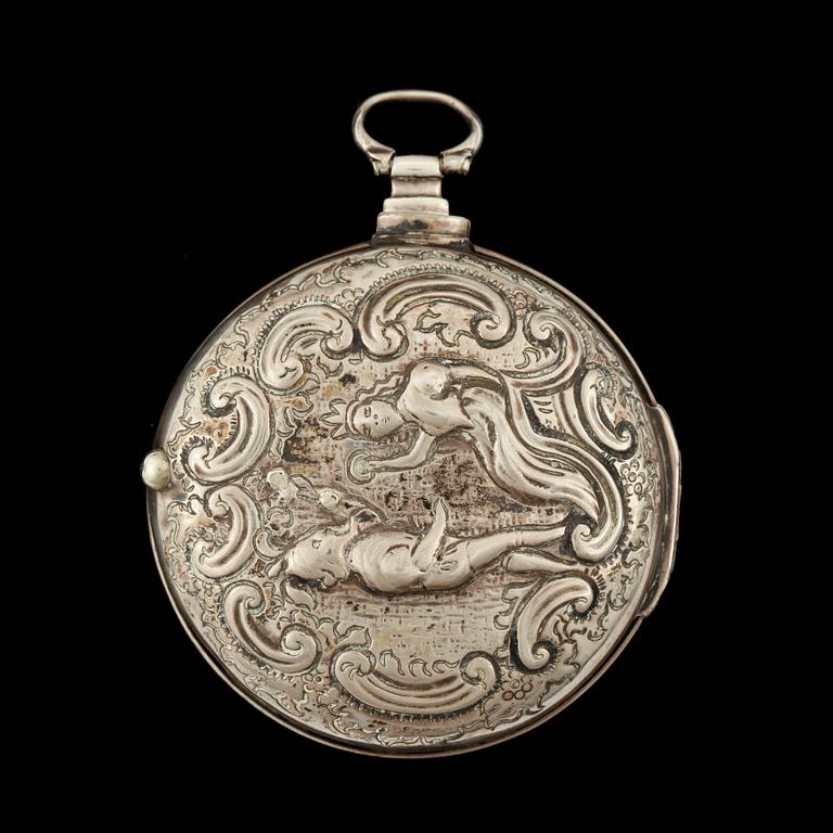 FICKUR, herr, silver, spindelur, 1700-tal.
