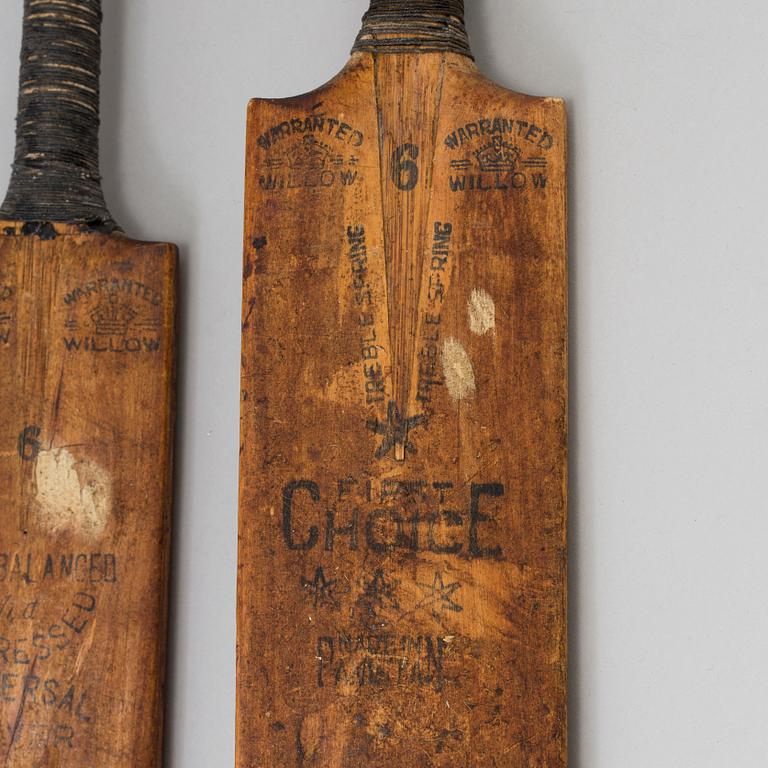 Two cricket bats, wood, 1930s.