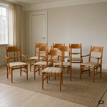 Carl Malmsten, A nine piece dining set, 'Camare Nyckel', by Åfors Möbelfabrik, Sweden, 1960's.