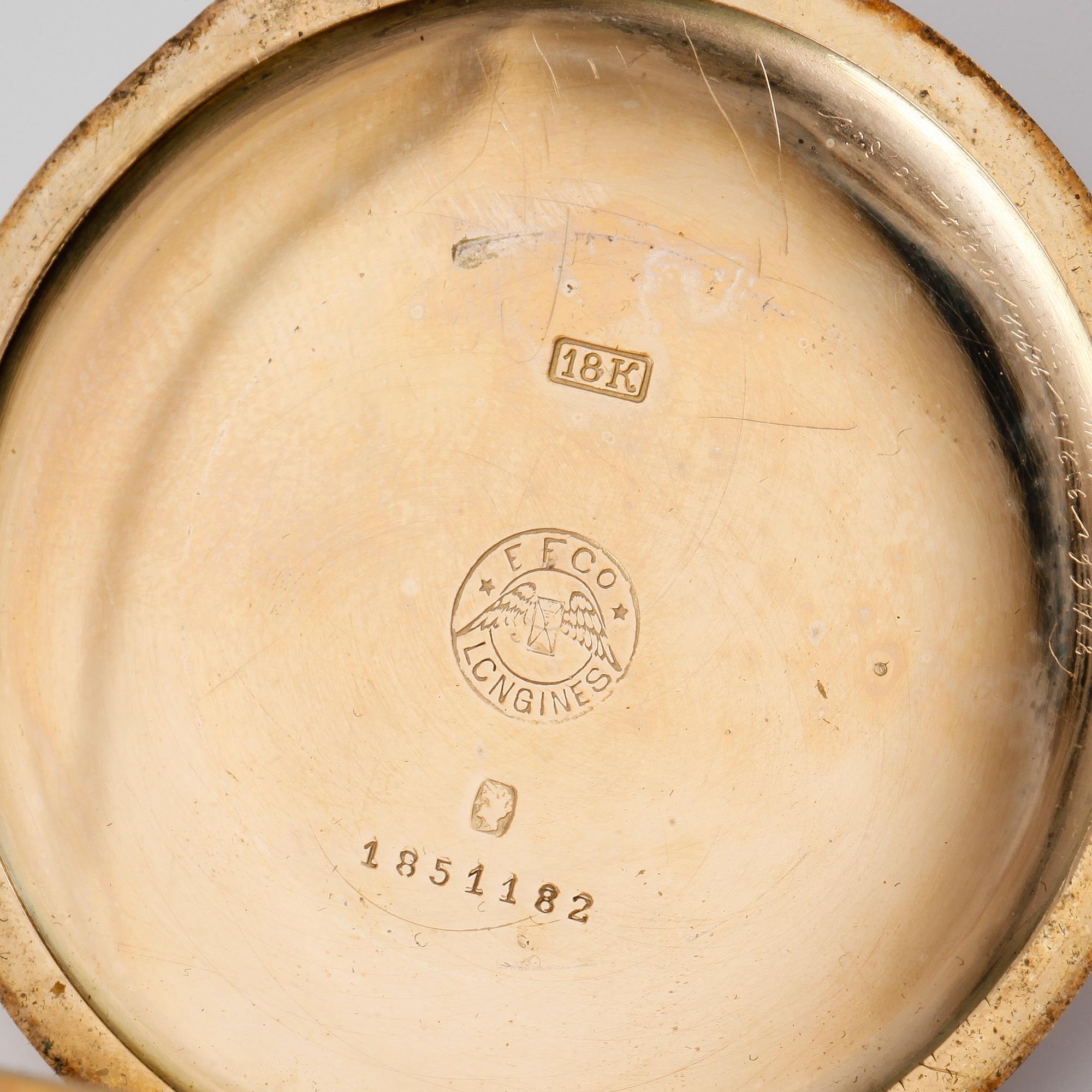 FRACKUR, 18K guld, Longines, omkring år 1900. Vikt med urverk ca 42 gram.