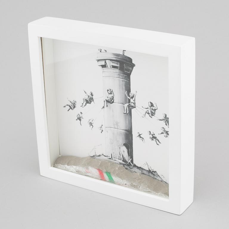 BANKSY, print with original fragment from the Israel wall included.