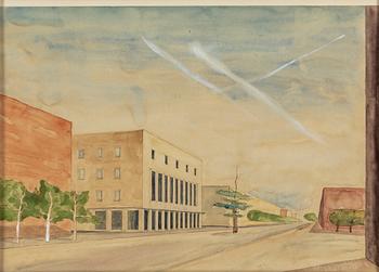 FASADER/INTERIÖRER, 4 st, akvareller, 1900-tal.