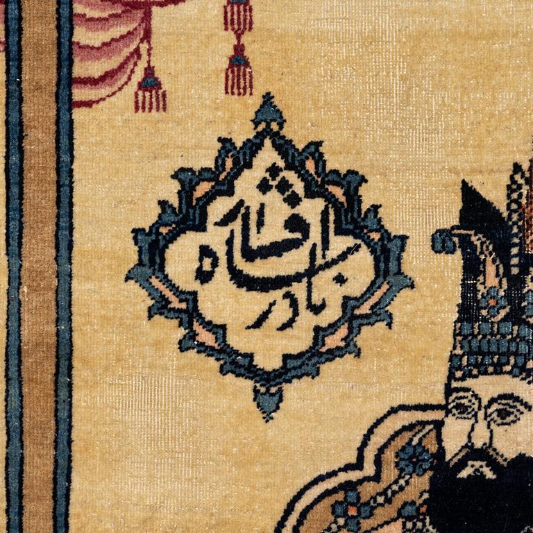 An antique Kerman Raver rug, South Persia, signed c. 238 x 143 cm.