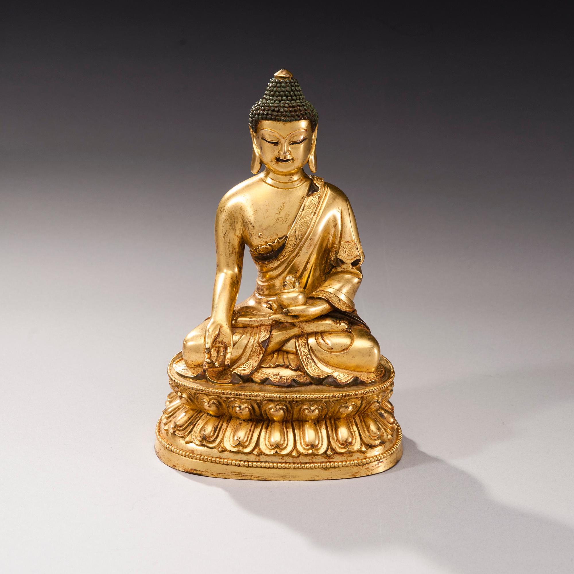 SKULPTUR, brännförgylld brons, Kina/Tibet 1900-talets senare hälft.