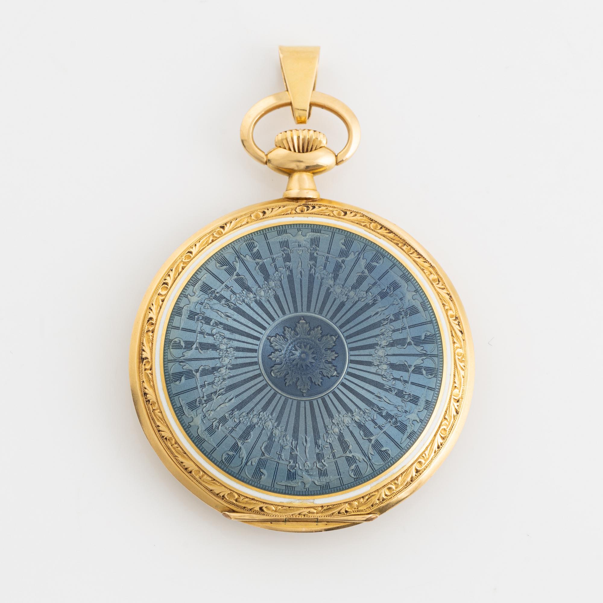 Tavannes Watch Co, Trusty, 18K gold/enamel, pocket watch, 47 mm.