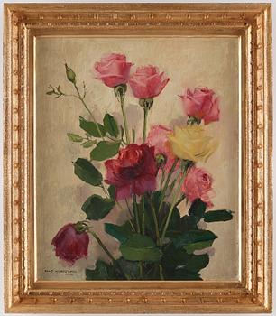 Olle Hjortzberg, A still life with pink roses.