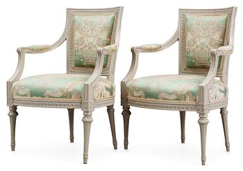 593. A pair of Gustavian late 18th century armchairs by J. E. Höglander.