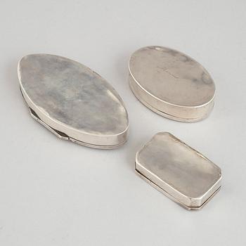 Three Swedish silver snuff boxes, 19th century.