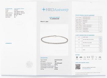 Tennis bracelet 18K white gold with round brilliant-cut diamonds.
