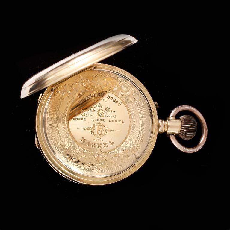 FICKUR, herr, savonett, 18k guld. 1800-talets slut. Vikt 99,7g.