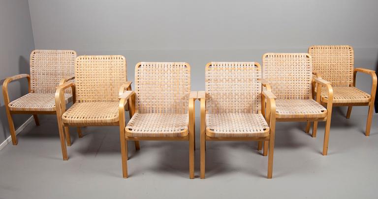 KARMSTOLAR, 6 st, modell 45, Alvar Aalto, Artek. 1900-talets senare hälft.
