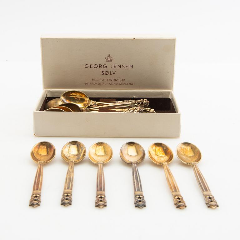 Johan Rohde, spoons 12 pcs "Konge/Achorn" sterling silver for Georg Jensen after 1945.