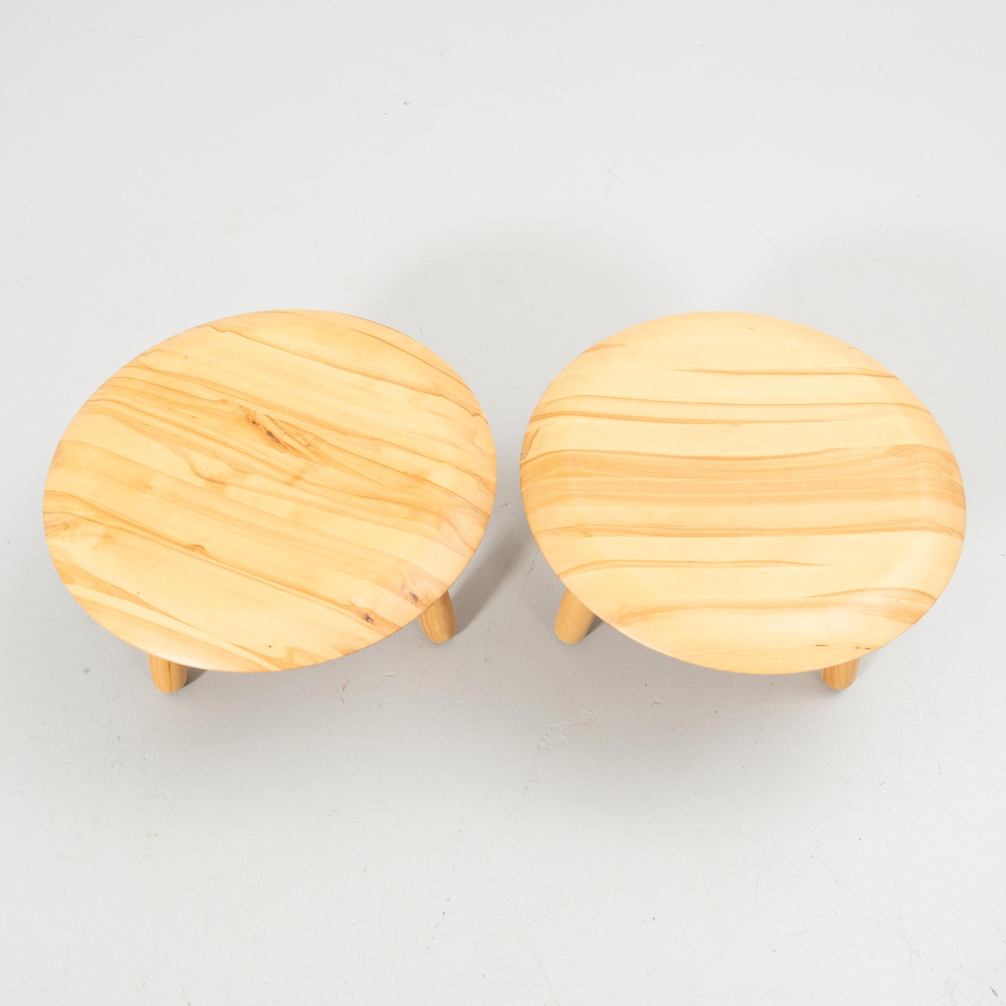 Christian Halleröd, stools/side tables, a pair, “Karljohan”, from the PS series, Ikea.
