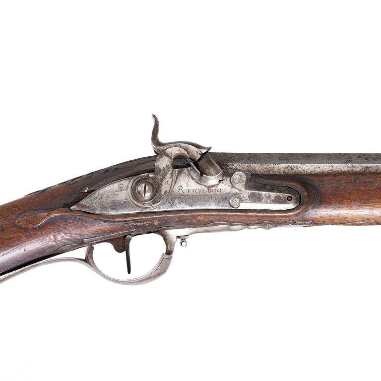 Percussion-lock rifle, converted from flintlock, signed Reichardt Stockholm (Johan R. 1730–1806, master in Stockholm 1767).