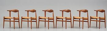 Hans J. Wegner, "Cowhorn Chair", sex stycken, Johannes Hansen, JH 505, Danmark 1950-60-tal.