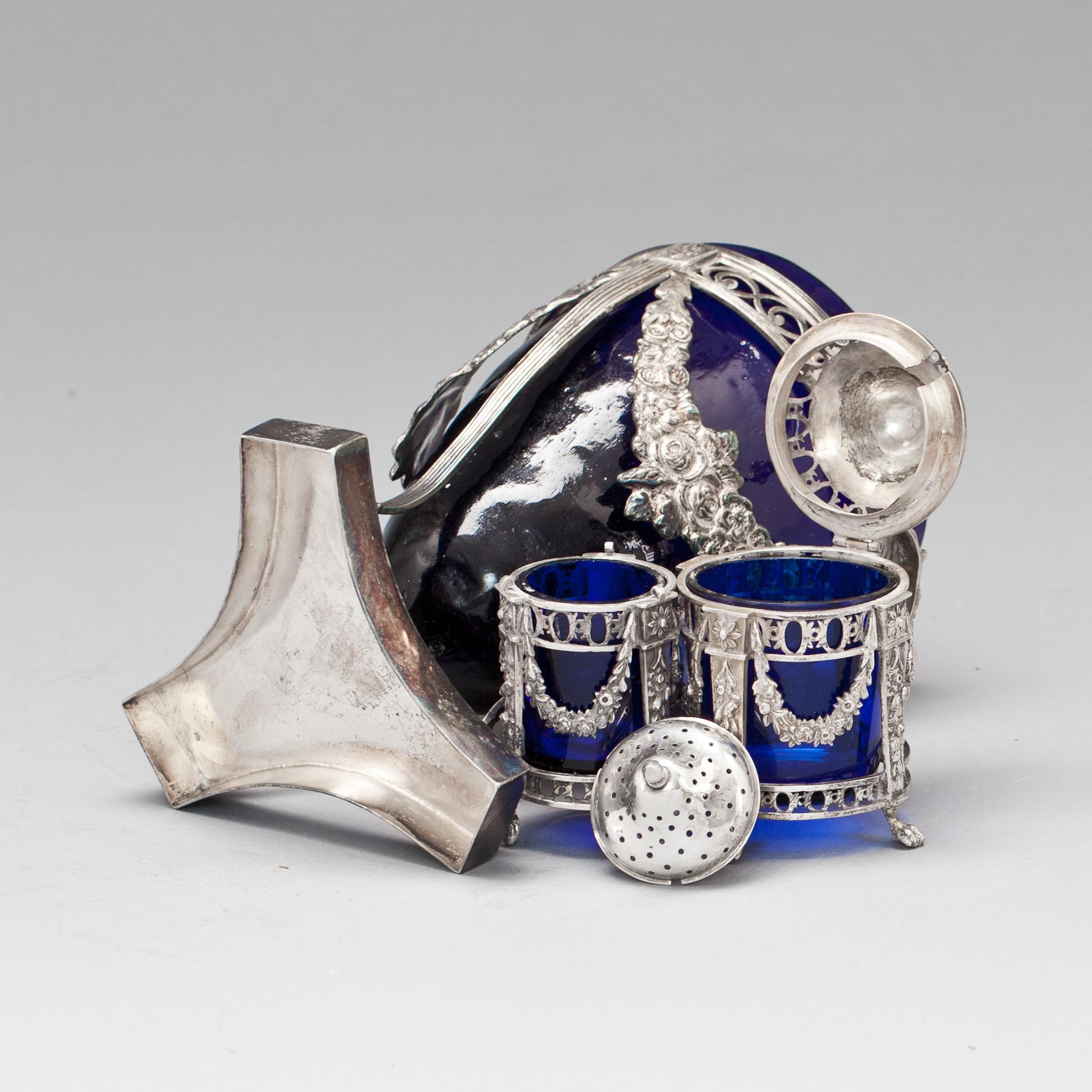 SOCKERSKÅL, silver, England, SENAPSKANNA och SALTKAR, pläter.