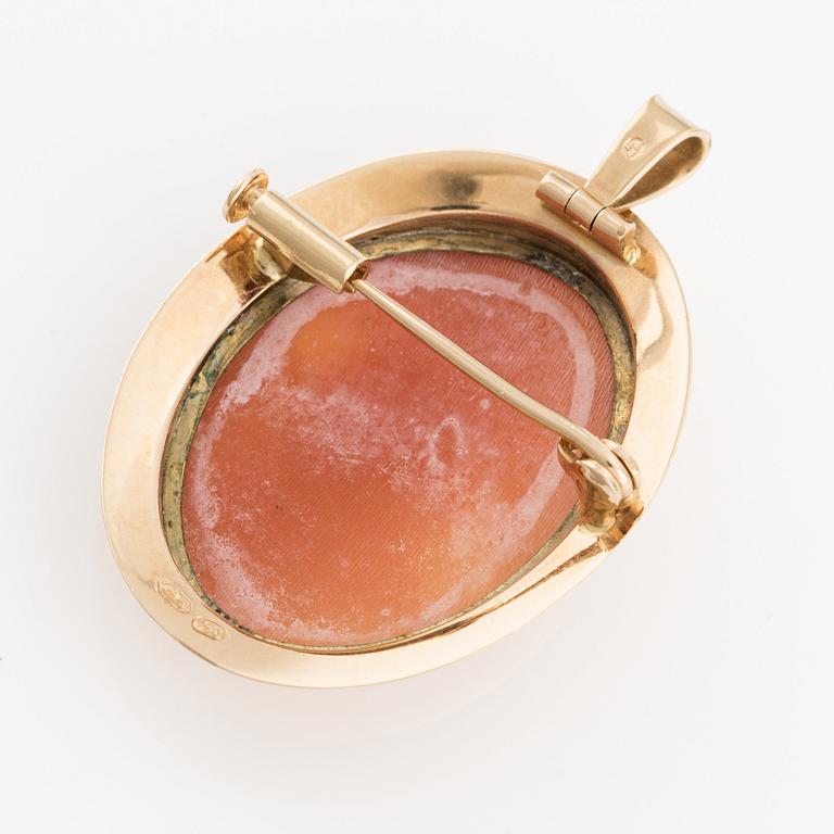 Brosch/häng 18K guld med camé.