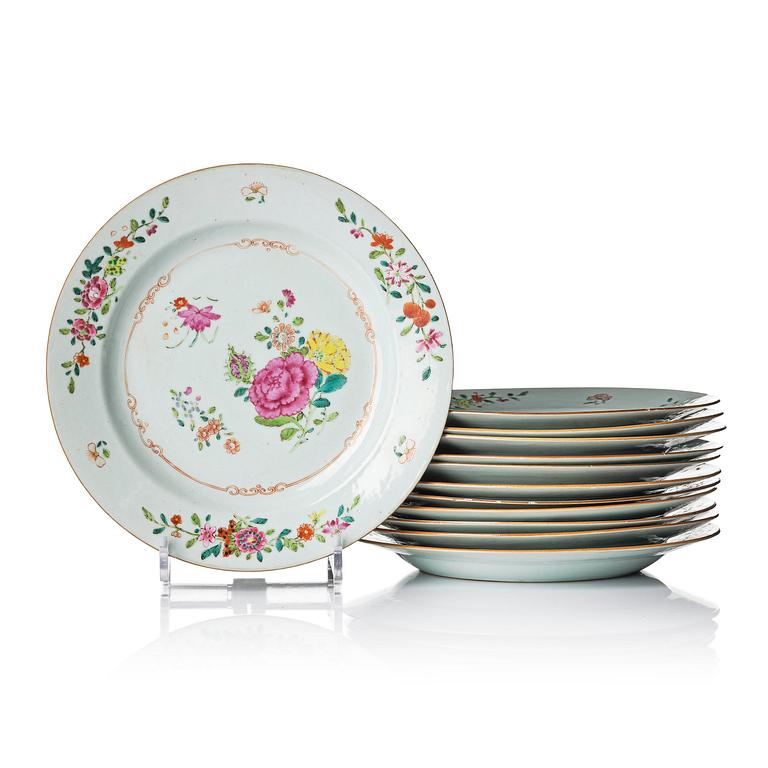 A set of 12 famille rose dishes, Qing dynasty, Qianlong (1736-95).