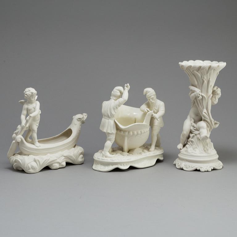TWO PARIAN BOWLS AND A VAS, Gustafsberg and Rörstrand, ca 1900.
