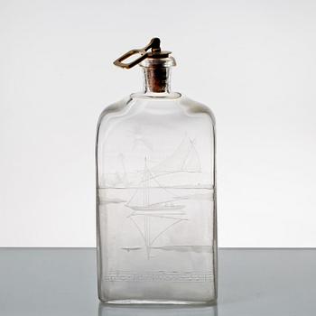 Edward Hald · BRÄNNVINSFLASKA, glas, Edvard Hald, Orrefors, signerad o daterad -26.