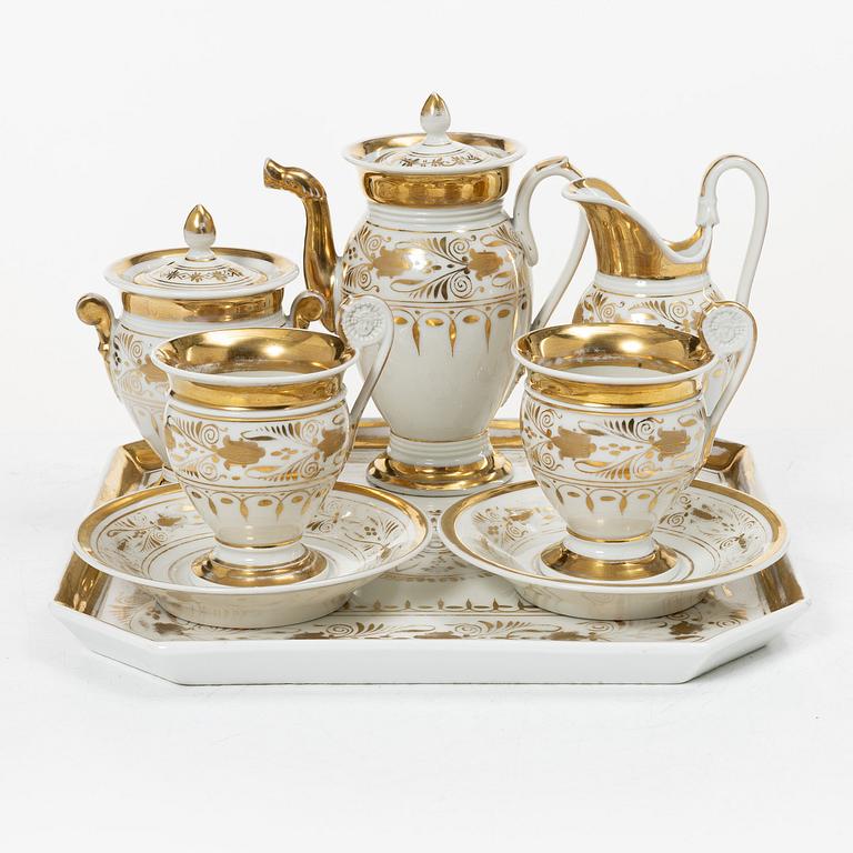 Coffee service, 6 pieces, porcelain, tête à tête, Empire, first half of the 19th century.
