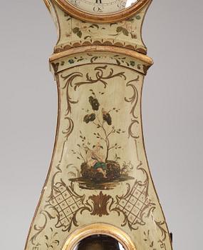 A Swedish rococo polychrome-painted longcase clock, Stockholm, later part 18th century.