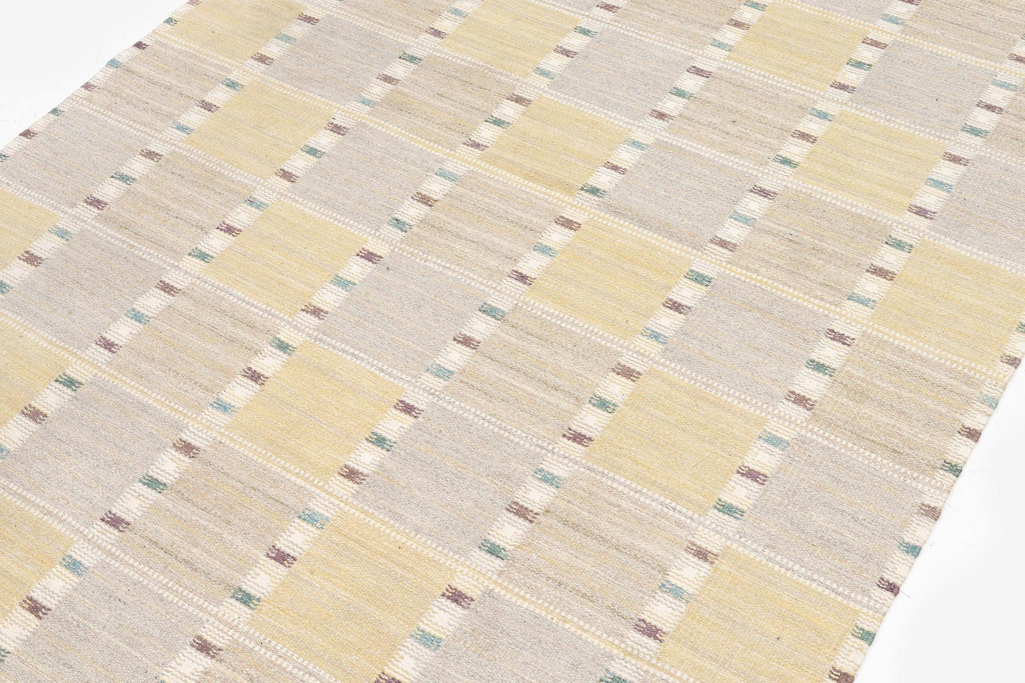 Barbro Nilsson, a 'Falurutan gul S' carpet, flat weave, c. 280 x 188 cm, signed AB MMF BN.