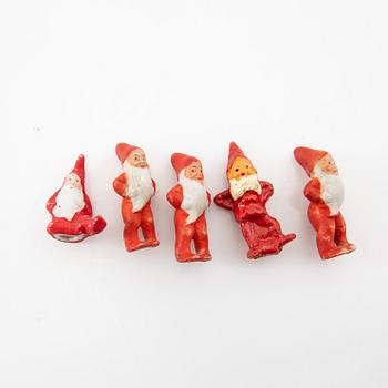 A collection of gnomes and lacquer sticks with seals 19 dlr first half/mid 20th century.