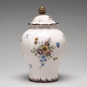 A Swedish Rörstrand faience jar with cover, 18th Century.