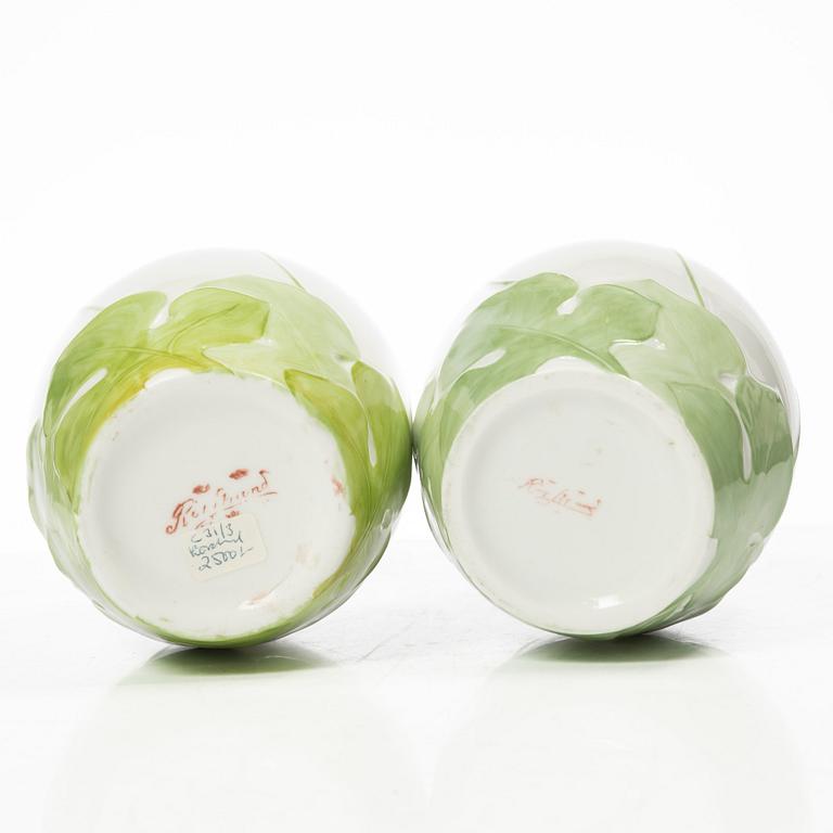 Alf Wallander, attributed to, vases, a pair, porcelain, Art Nouveau, Rörstrand, circa 1900.