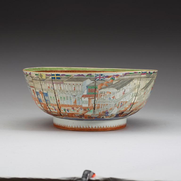 A massive Chinese Export 'Hong' punch bowl, Qing dynasty, Qianlong (1736-95).