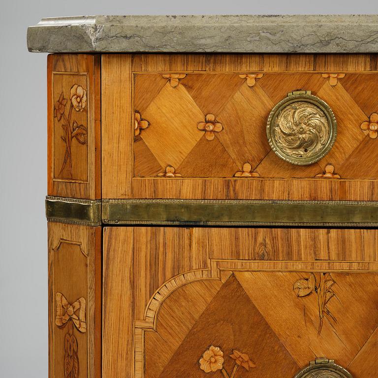 A Gustavian marquetry commode by J. Hultsten (master in Stockholm 1773-94).