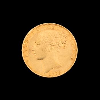 GOLD COIN, sovereign, Queen Victoria, Australien 1879. Weight ca 8 g.