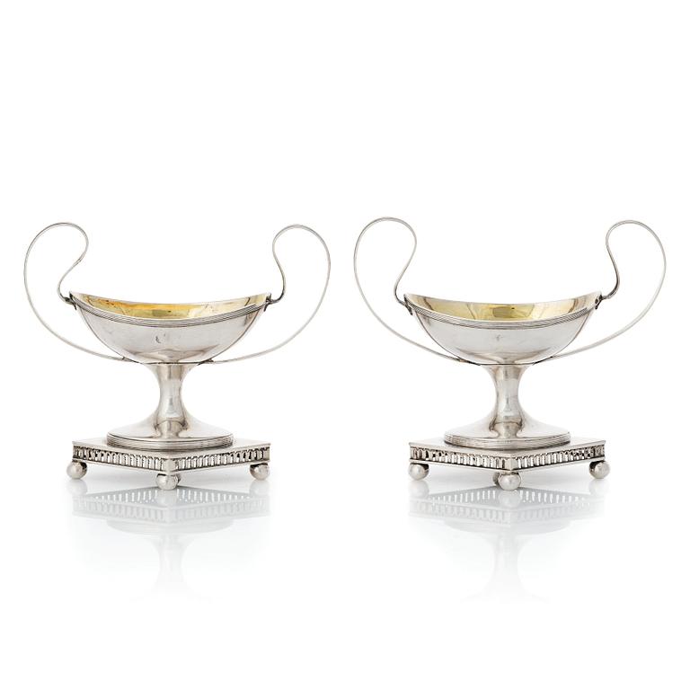 A pair of Swedish late Gustavian parcel-gilt silver salt-cellers, mark of Lars Söderström, Umeå (1815-1833).