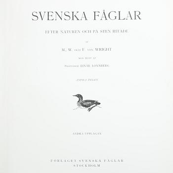 BÖCKER, 3 volymer, "Svenska Fåglar", M,W & F von Wright, Stockholm, 1927 och 1929.