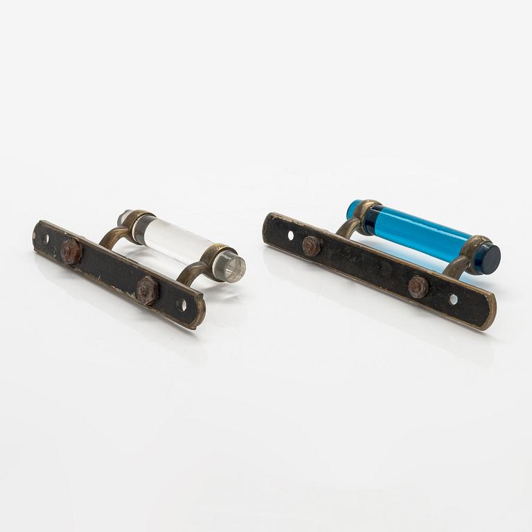Two late 19th-Century glass and brass handles, one from Tula.