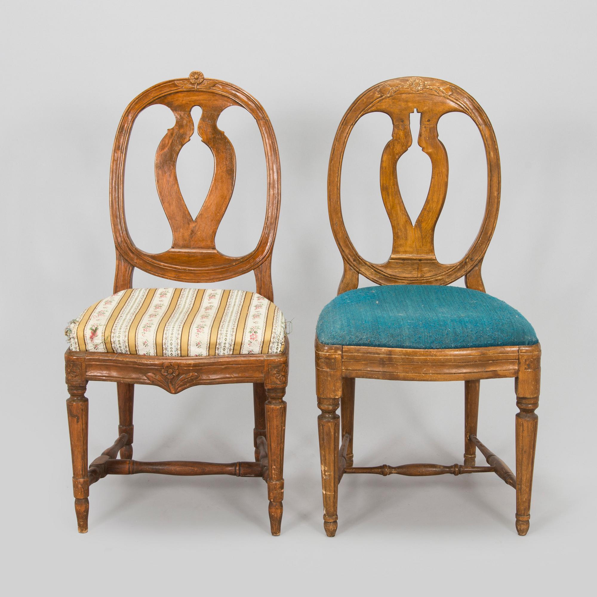 Eight late 18th century gustavian chairs, so called medallion model.