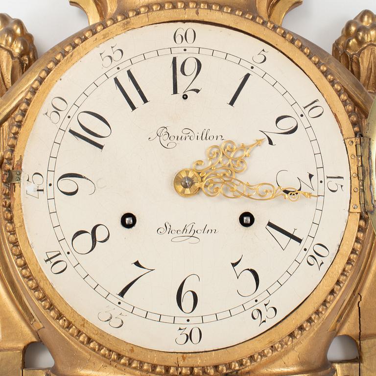 A Gustavian giltwood cartel clock by A. Bourdillon (watchmaker active in Stockholm 1761-99).