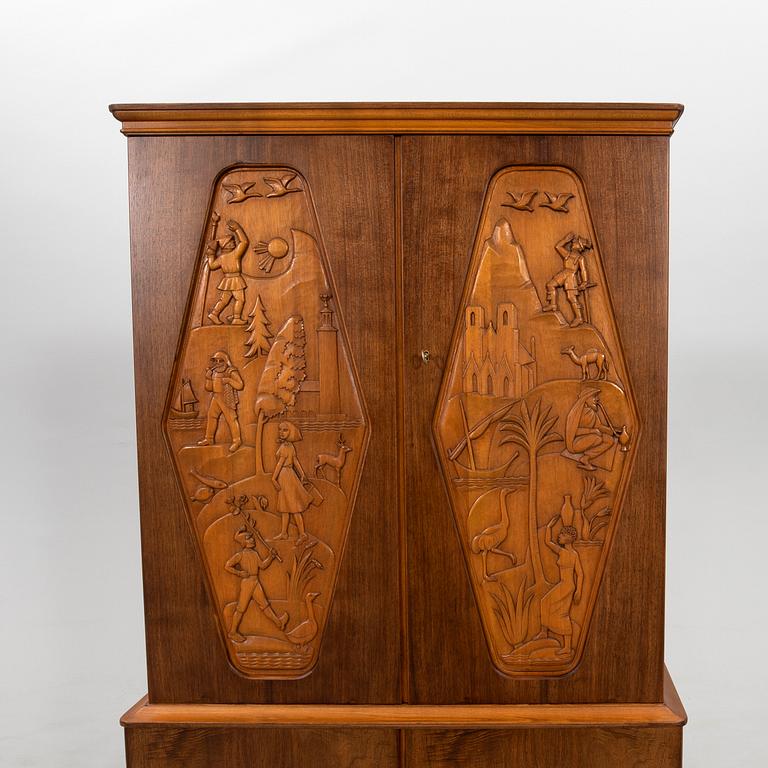 Eugen Höglund cabinet, E. Höglund's carving workshop Vetlanda 1950s/60s.