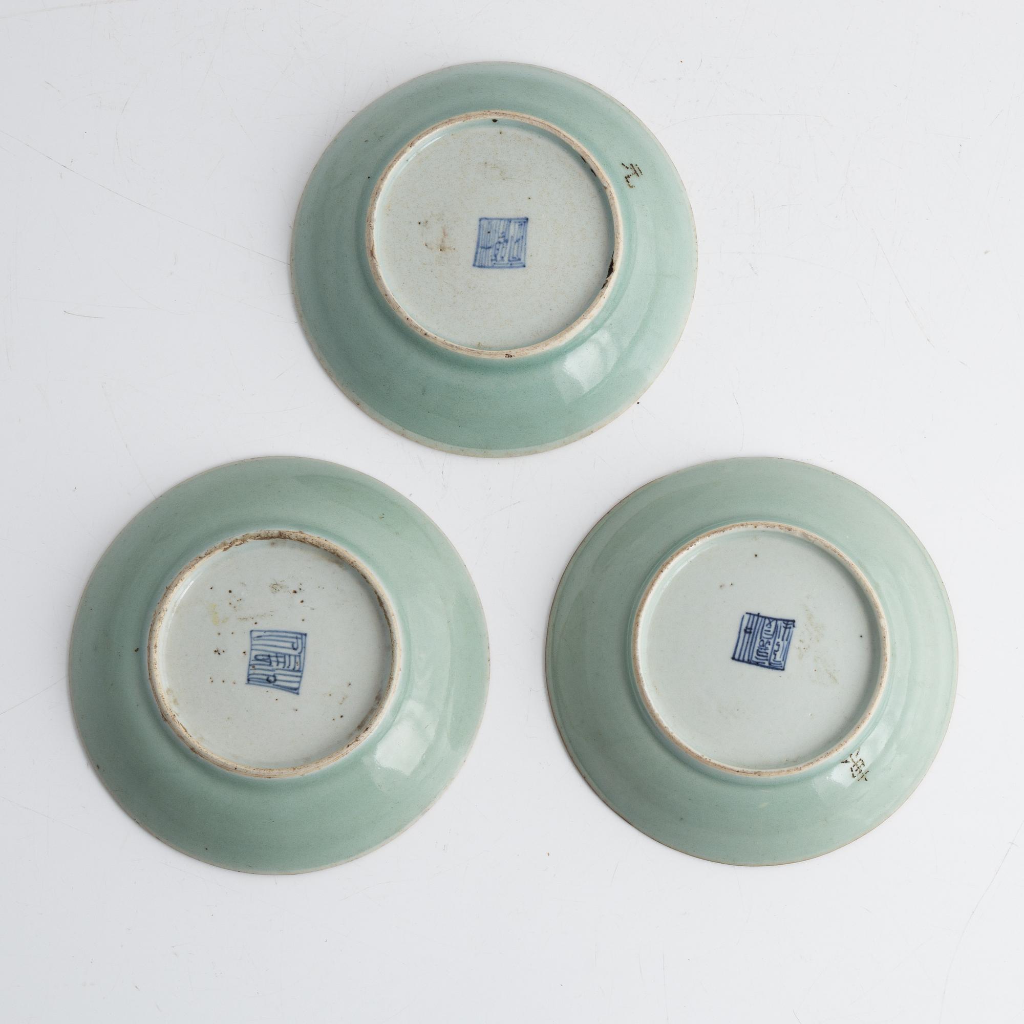 A set of three saucers, around 1900.