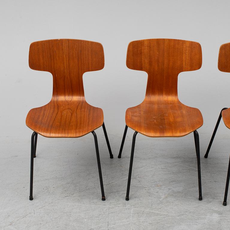 ARNE JACOBSEN, stolar, 4 st, modell 3103 "T-stolen", Fritz Hansen, Danmark, 1964-5.