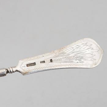 Two serving spoons, low-grade silver, 19th Century, possibly marks of Jacob Andreas Mort, Oslo (1796 - 1854) and of.