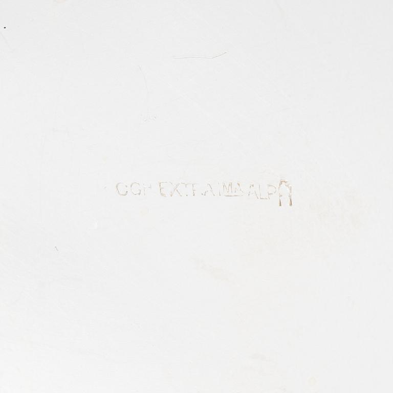 Shaker, tray and cocktail glass, silver plated.